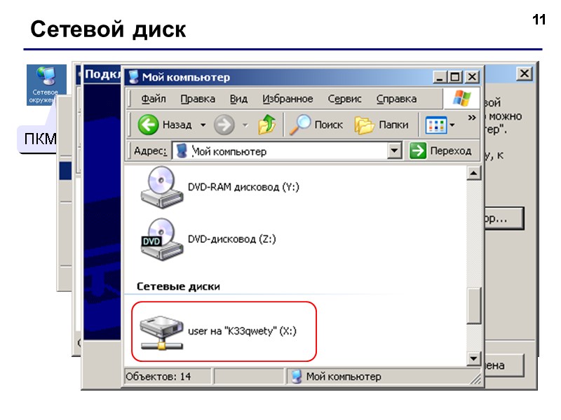 11 Сетевой диск ПКМ ЛКМ ЛКМ